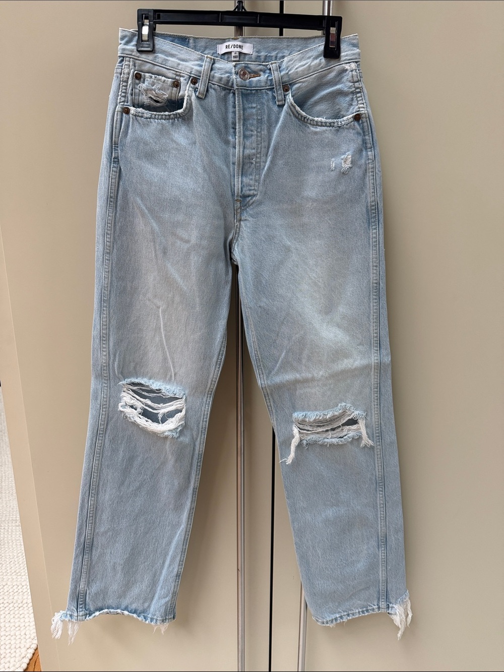 Re/Done Light Blue Distressed Relaxed Straight Jeans